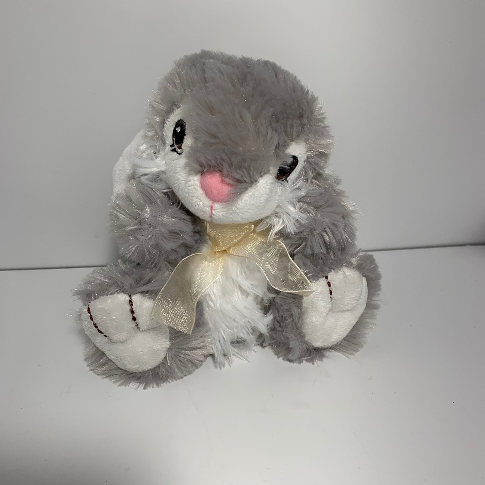Dan Dee Collector's‎ Choice Bunny Rabbit Plush Gray White Pink Bow 7.5"
